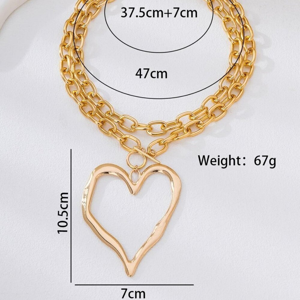 Women Gold Heart Y2k Big Heart Pendant Choker Jewelry Necklace Lobster - Picture 5 of 7
